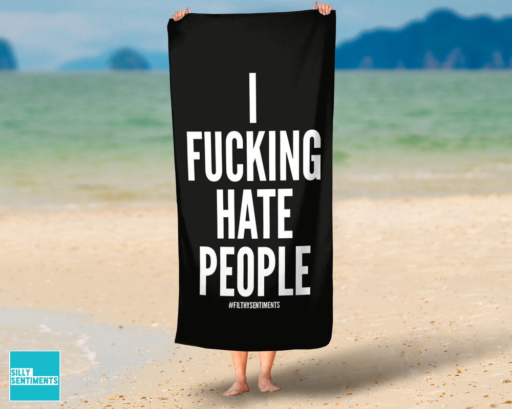 Black - I Fucking Hate People Beach Towel #1 image